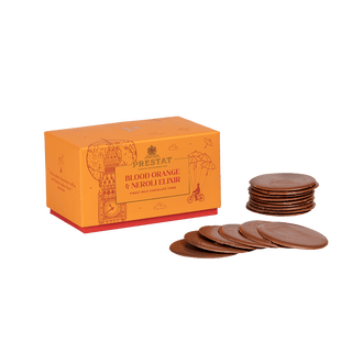 box blood orange chocolate discs By Prestat Chocolates