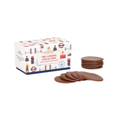 box london-themed chocolate discs By Prestat Chocolates