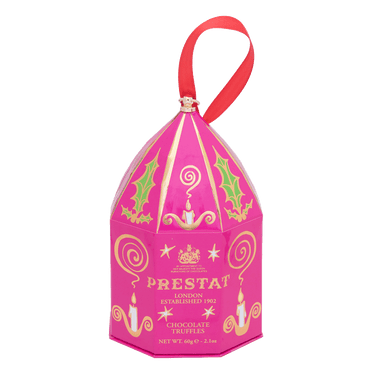 pink hexagonal chocolate truffle box By Prestat Chocolates