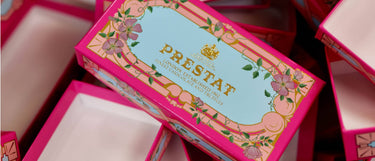 Pink Prestat chocolate box.