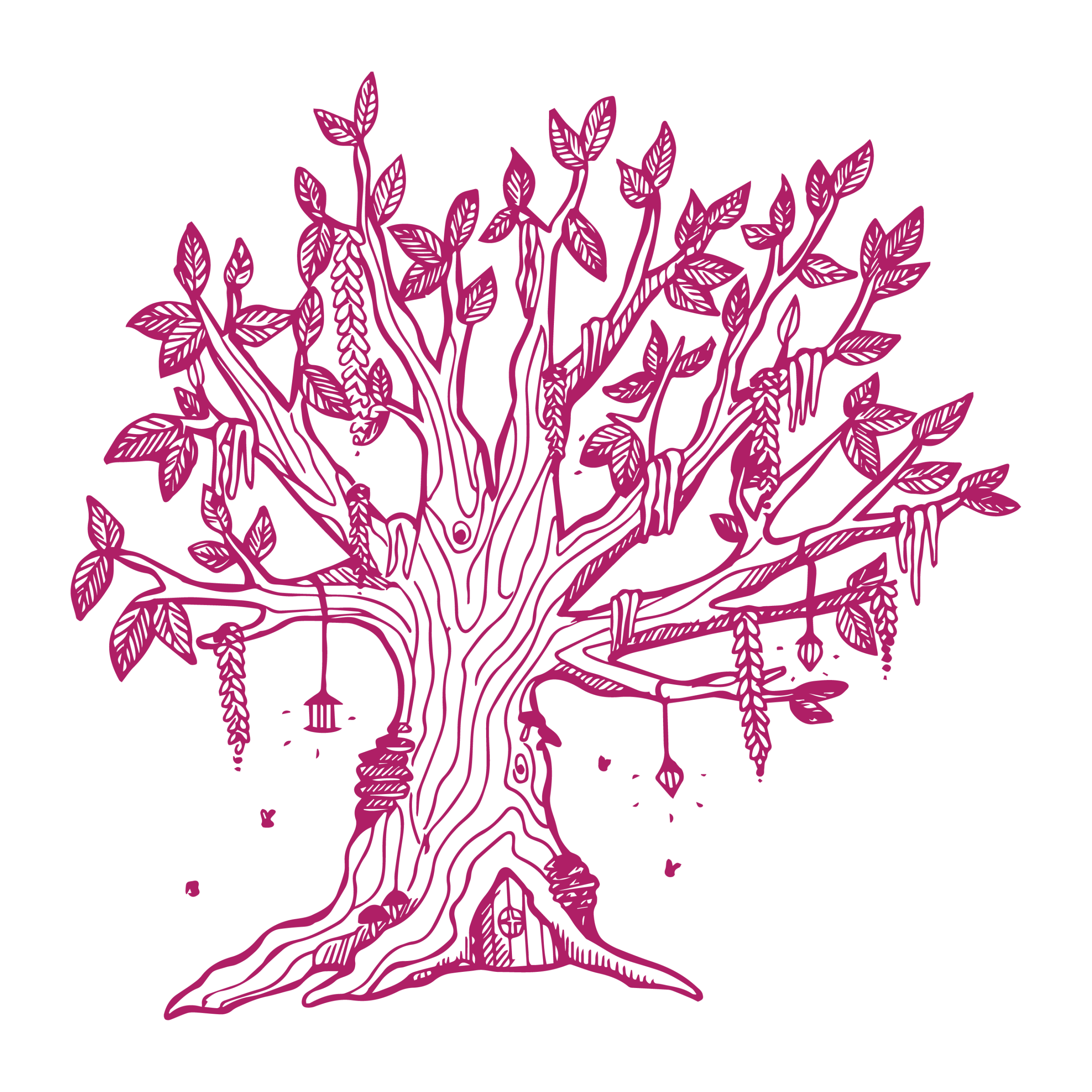Pixelated magenta tree.