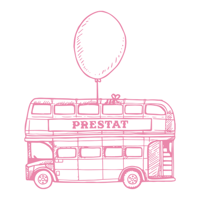 Pixelated pink double-decker bus ornament.