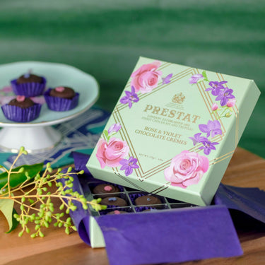 box rose violet chocolate creams By Prestat Chocolates