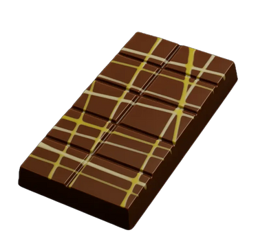 Chocolate bar with a grid pattern on a white background
