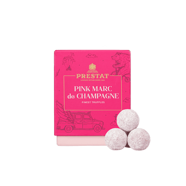 pink champagne chocolate truffles By Prestat Chocolates