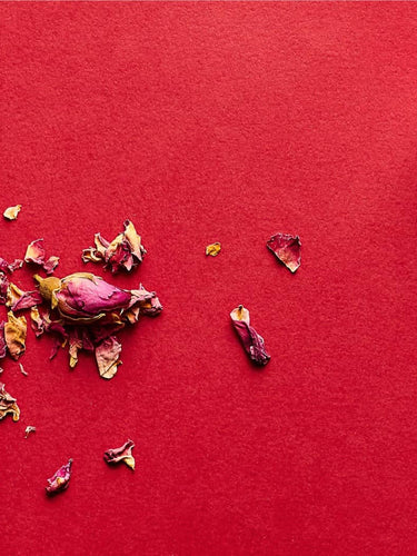 Chocolates with dried flower decorations.