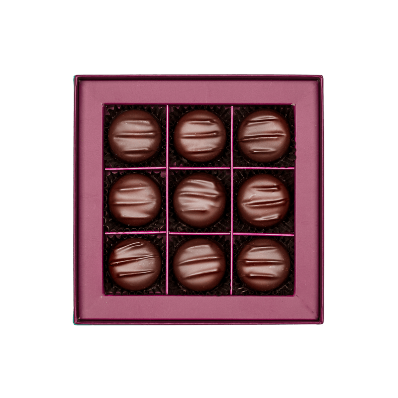 box round chocolate candies By Prestat Chocolates