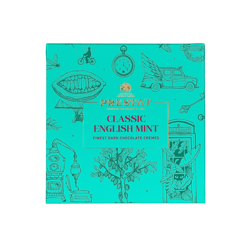 turquoise box english mint chocolates By Prestat Chocolates
