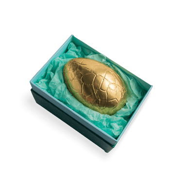 golden chocolate egg turquoise box By Prestat Chocolates