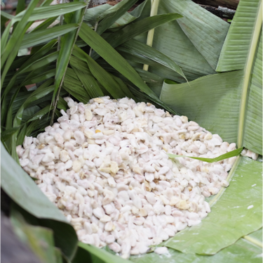 Fermented soybeans in banana leaves.