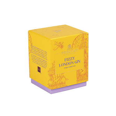 yellow fizzy london gin box By Prestat Chocolates