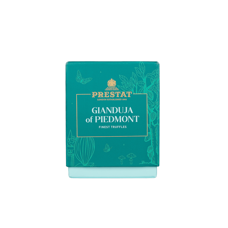 teal box gianduja truffles By Prestat Chocolates