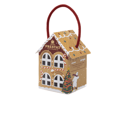 gingerbread house shaped gift box By Prestat Chocolates