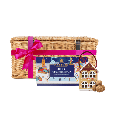 wicker gift basket chocolates By Prestat Chocolates