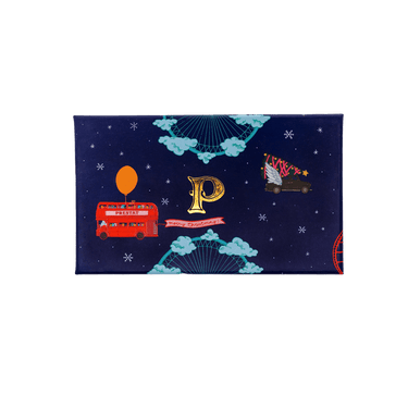 navy blue box london-themed illustrations By Prestat Chocolates