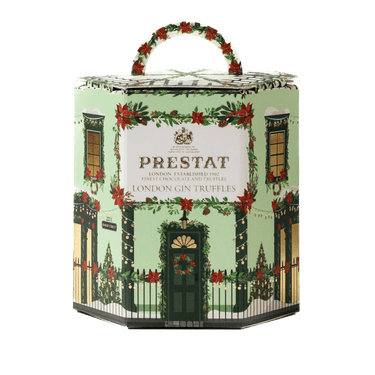 christmas-themed london gin truffles box By Prestat Chocolates