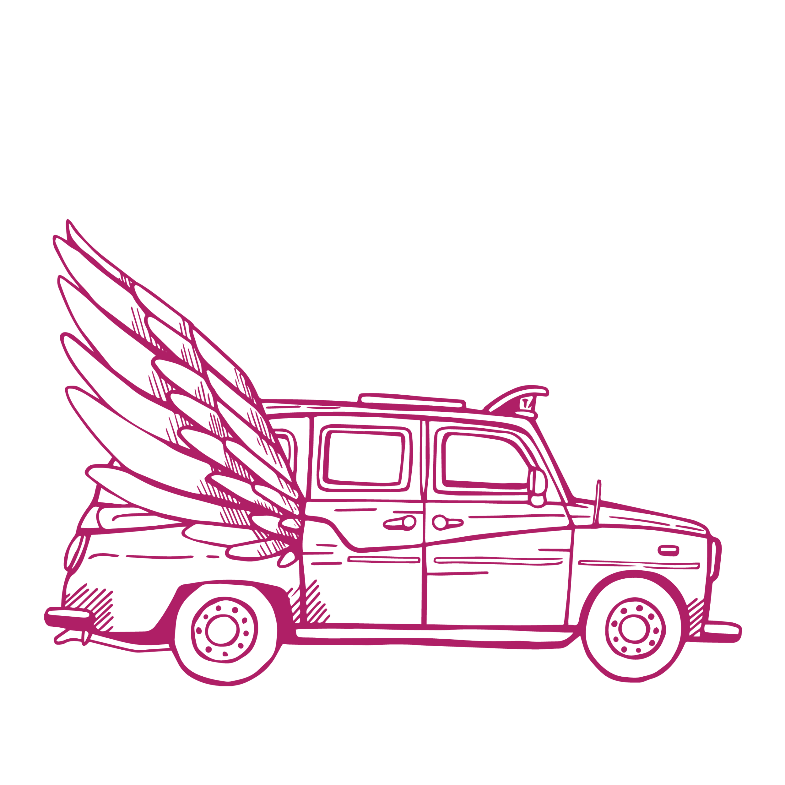 Magenta tow truck outline.