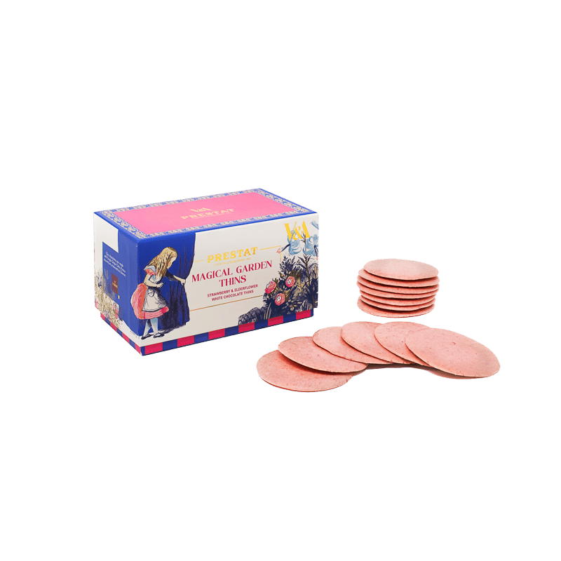 box pink wafer cookies By Prestat Chocolates