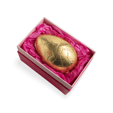 golden chocolate egg pink box By Prestat Chocolates