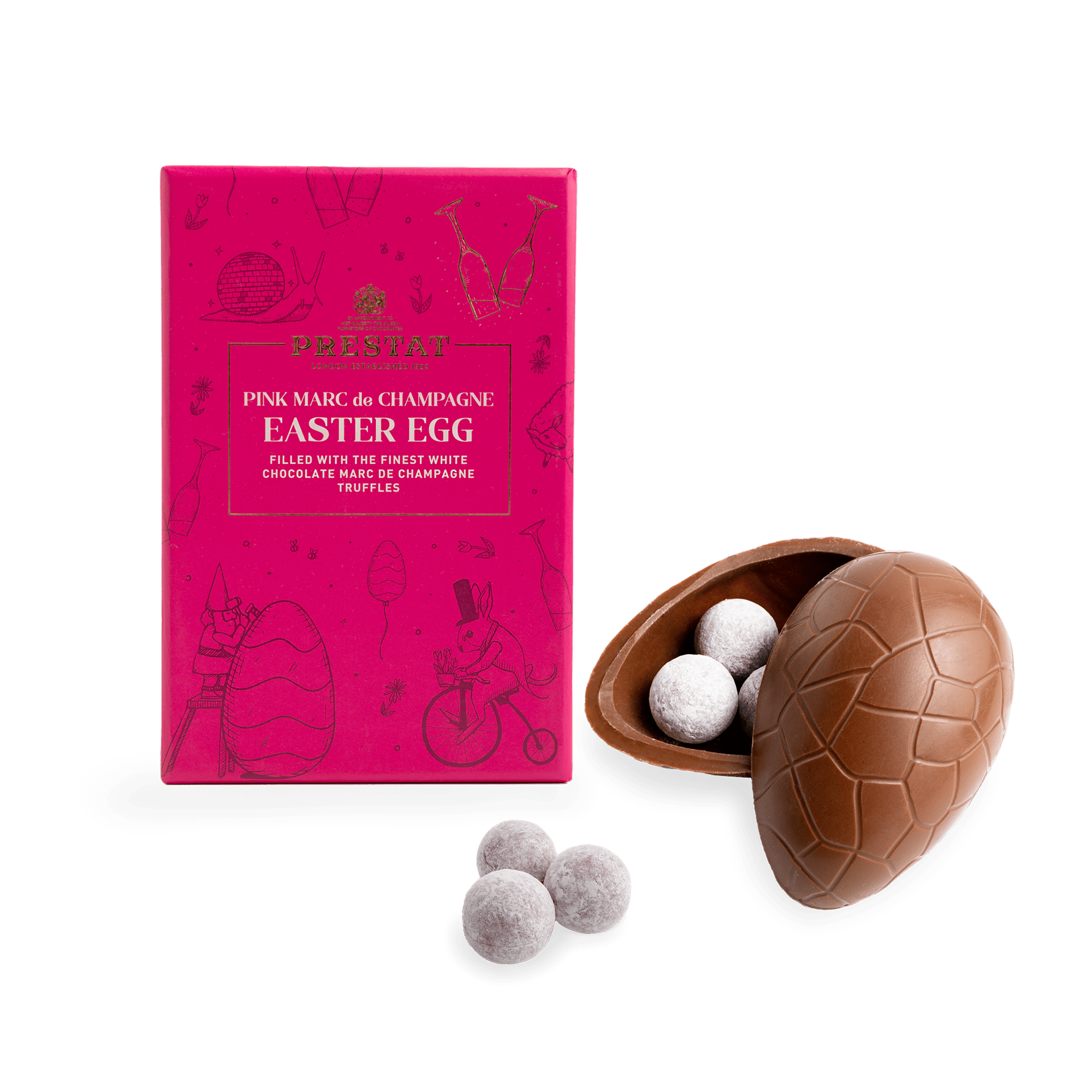 pink marc champagne easter egg By Prestat Chocolates