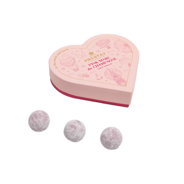 pink heart-shaped chocolate box three By Prestat Chocolates