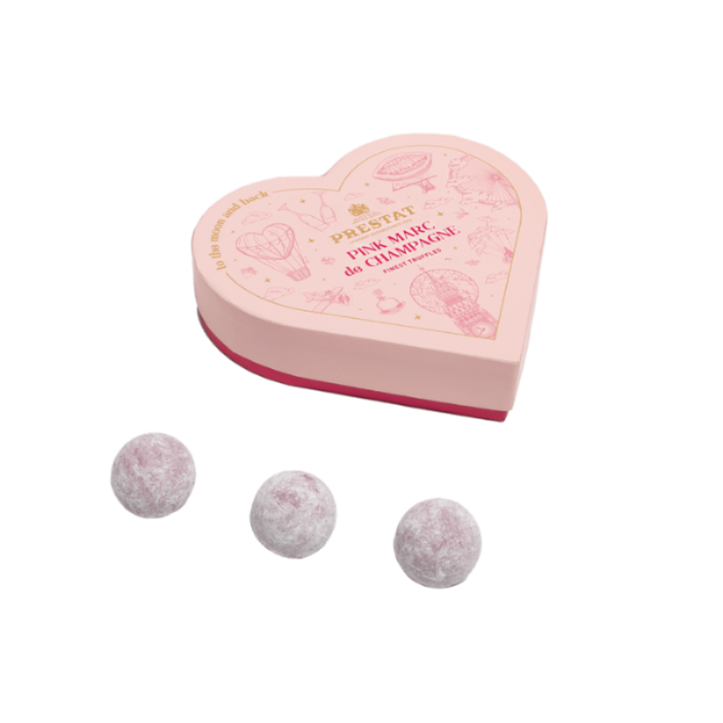 pink heart-shaped chocolate box three By Prestat Chocolates
