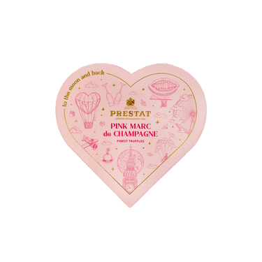 heart-shaped box pink champagne truffles By Prestat Chocolates