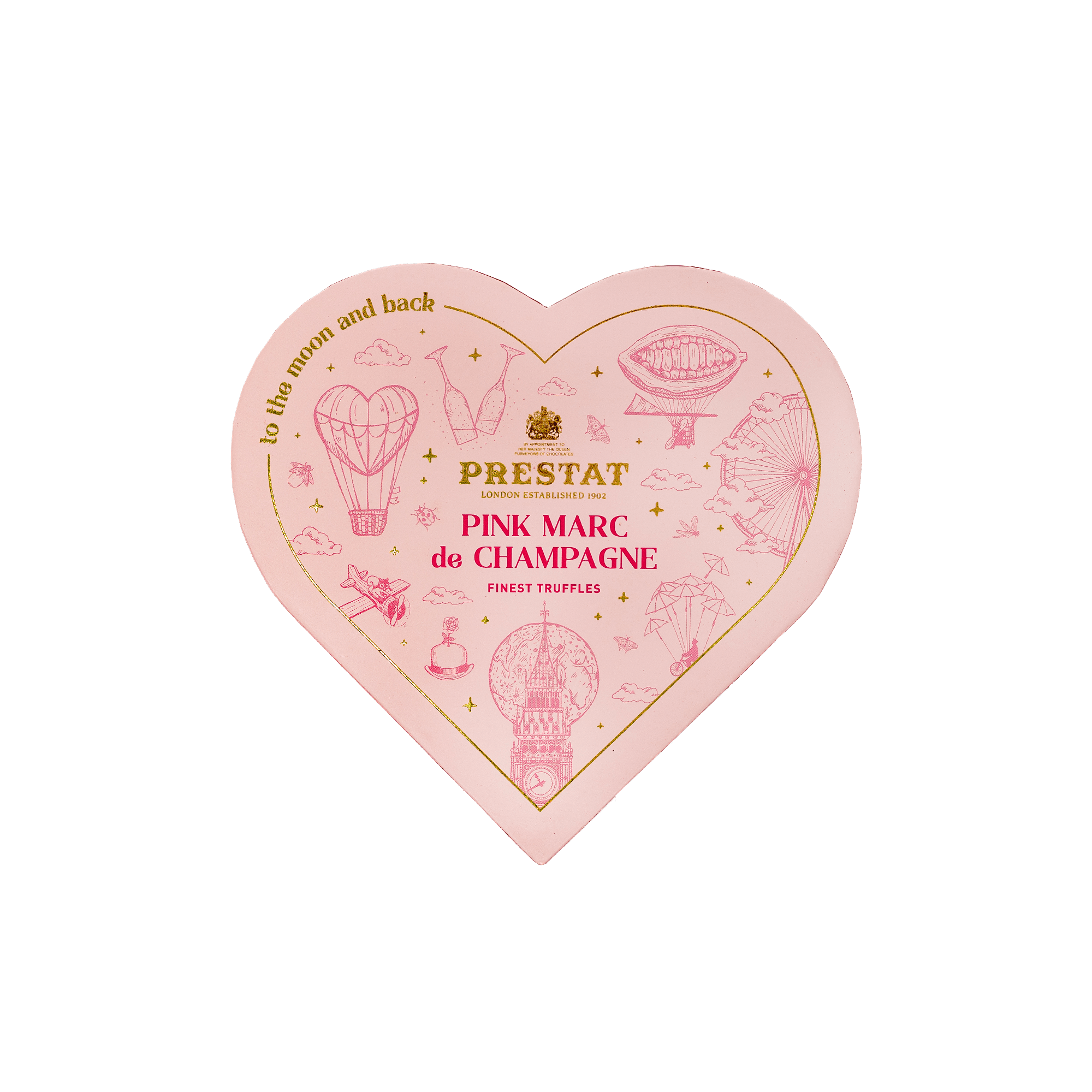 heart-shaped box pink champagne truffles By Prestat Chocolates
