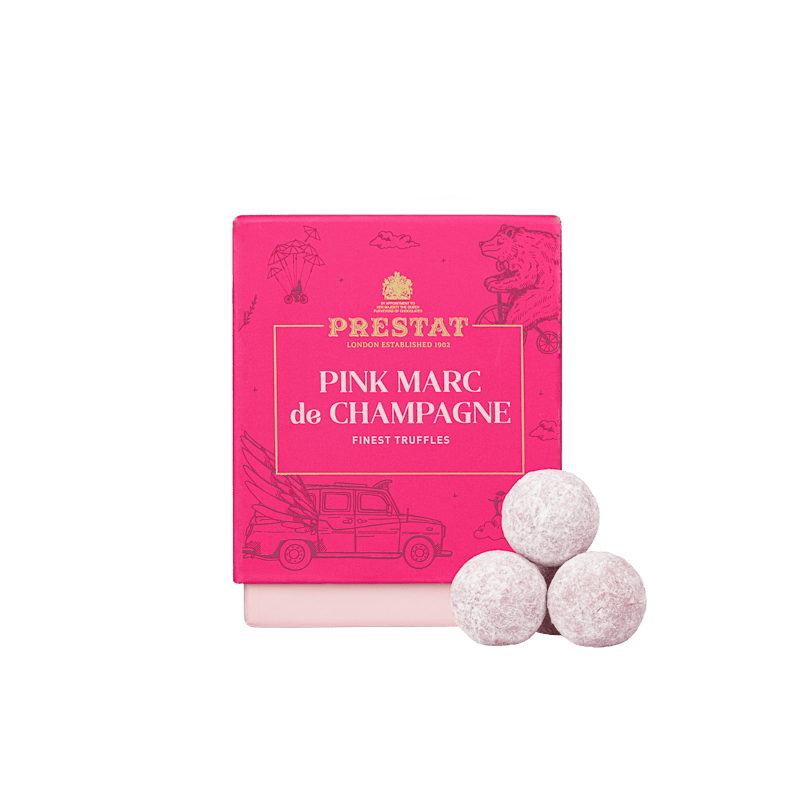 pink champagne chocolate truffles By Prestat Chocolates