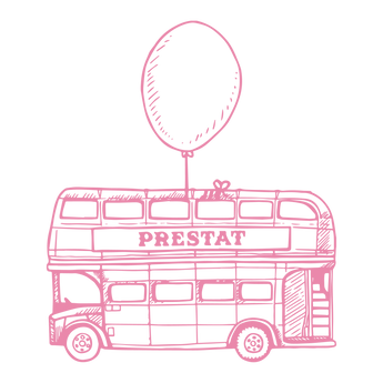 Pixelated pink double-decker bus ornament.