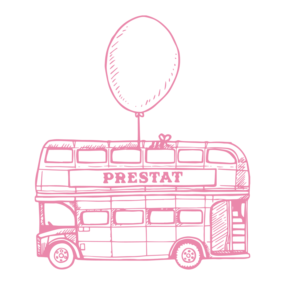 Pixelated pink double-decker bus ornament.