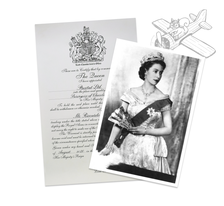 Queen Elizabeth II portrait and royal warrant.