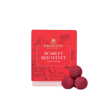 scarlet red velvet truffles By Prestat Chocolates