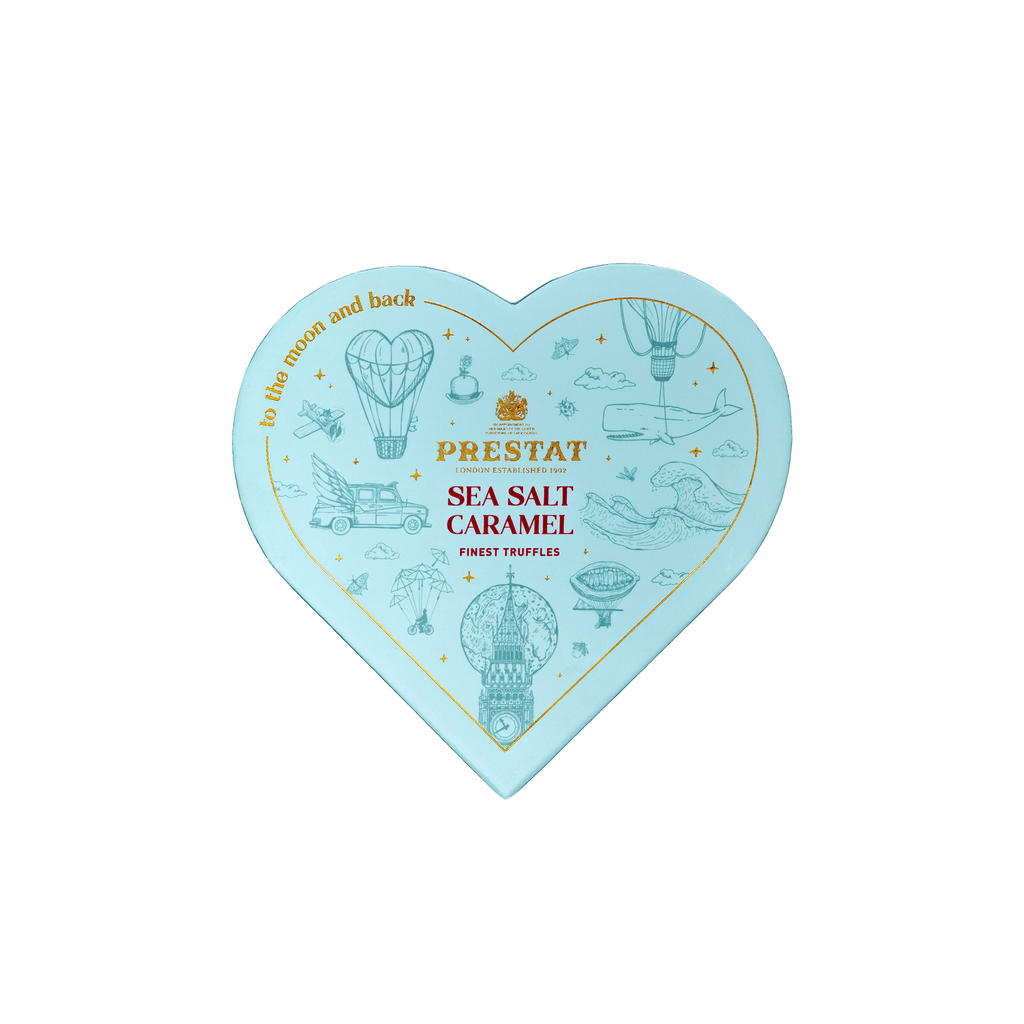 heart-shaped box sea salt caramel By Prestat Chocolates