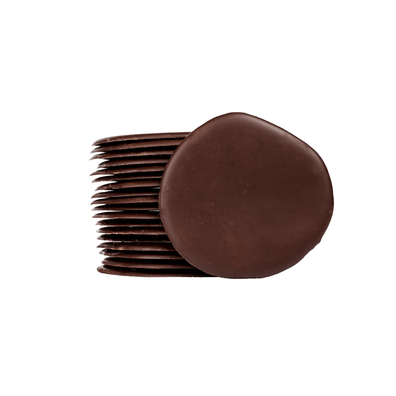 stack dark chocolate discs By Prestat Chocolates