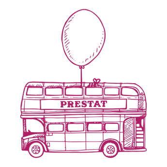 Stylized double-decker bus ornament.