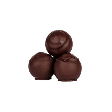 three dark chocolate truffles By Prestat Chocolates